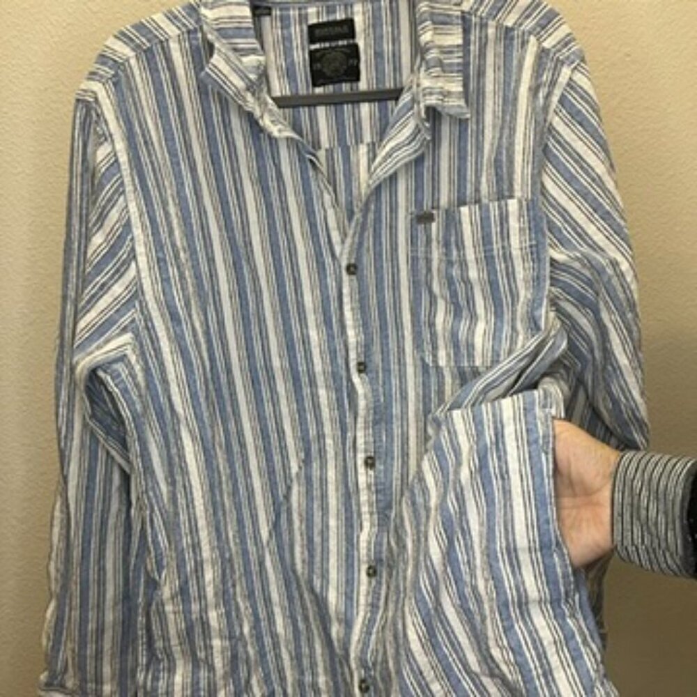 Buffalo David Bitton oversized shirt jacket w/ side pockets Blue/White Linen XL - Picture 5 of 9